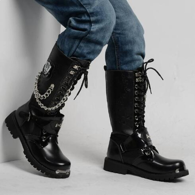 Luxury Men Motorcycle Boots Mi - Steel Chain recension och pris