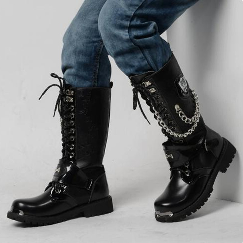 Men Fashion Motorcycle Boots M - Steel Chain recension och pris
